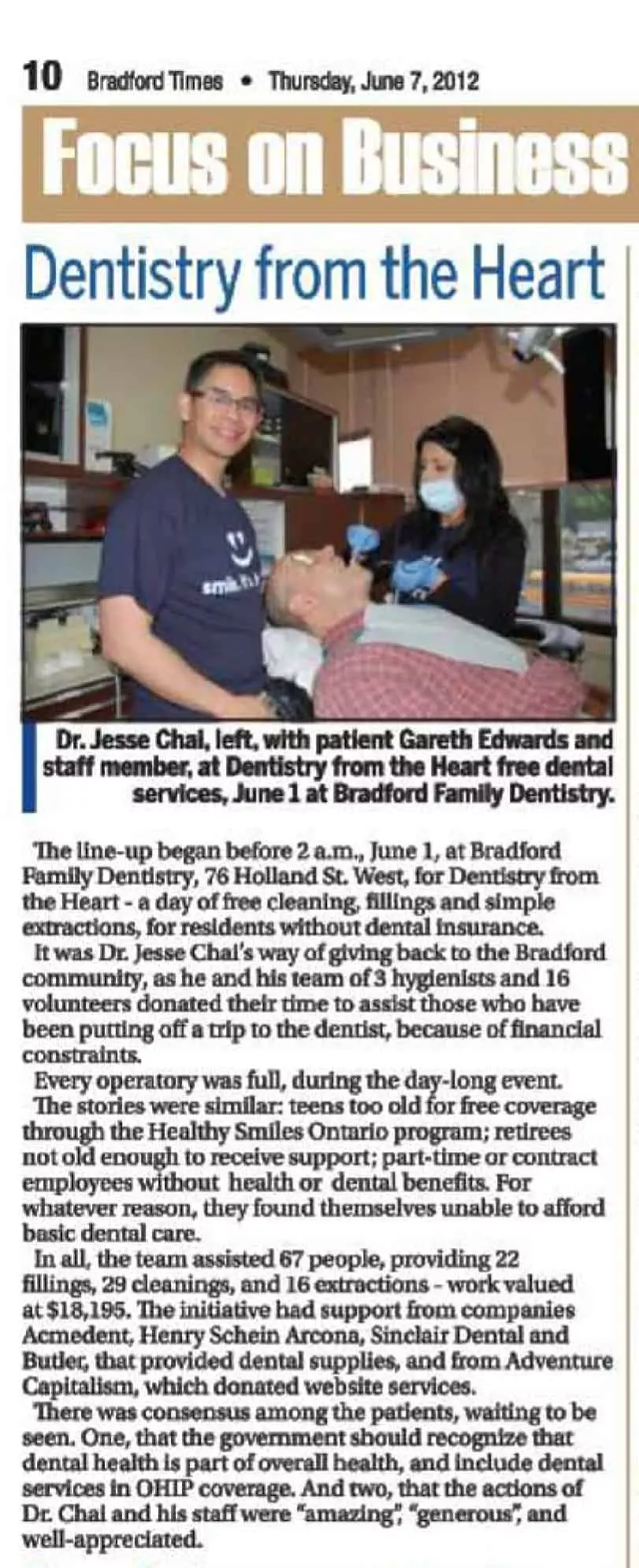 Dentistry from the Heart | photo: Bradford Times 2012